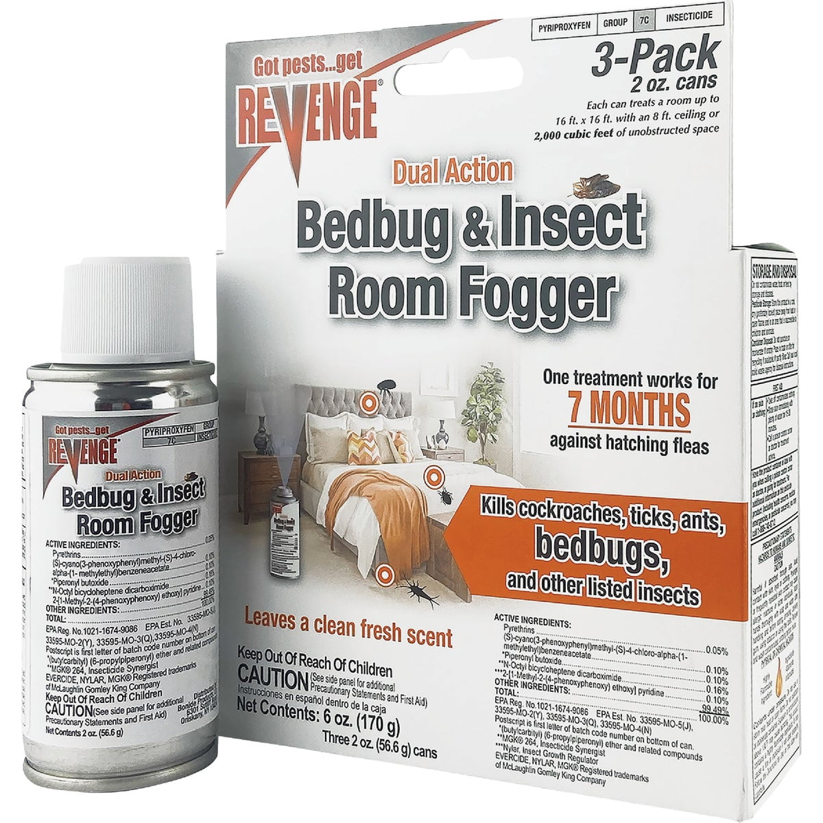Bonide Revenge Dual Action Bedbug & Insect Fogger - Insecticide - 3 Pack, 6 oz