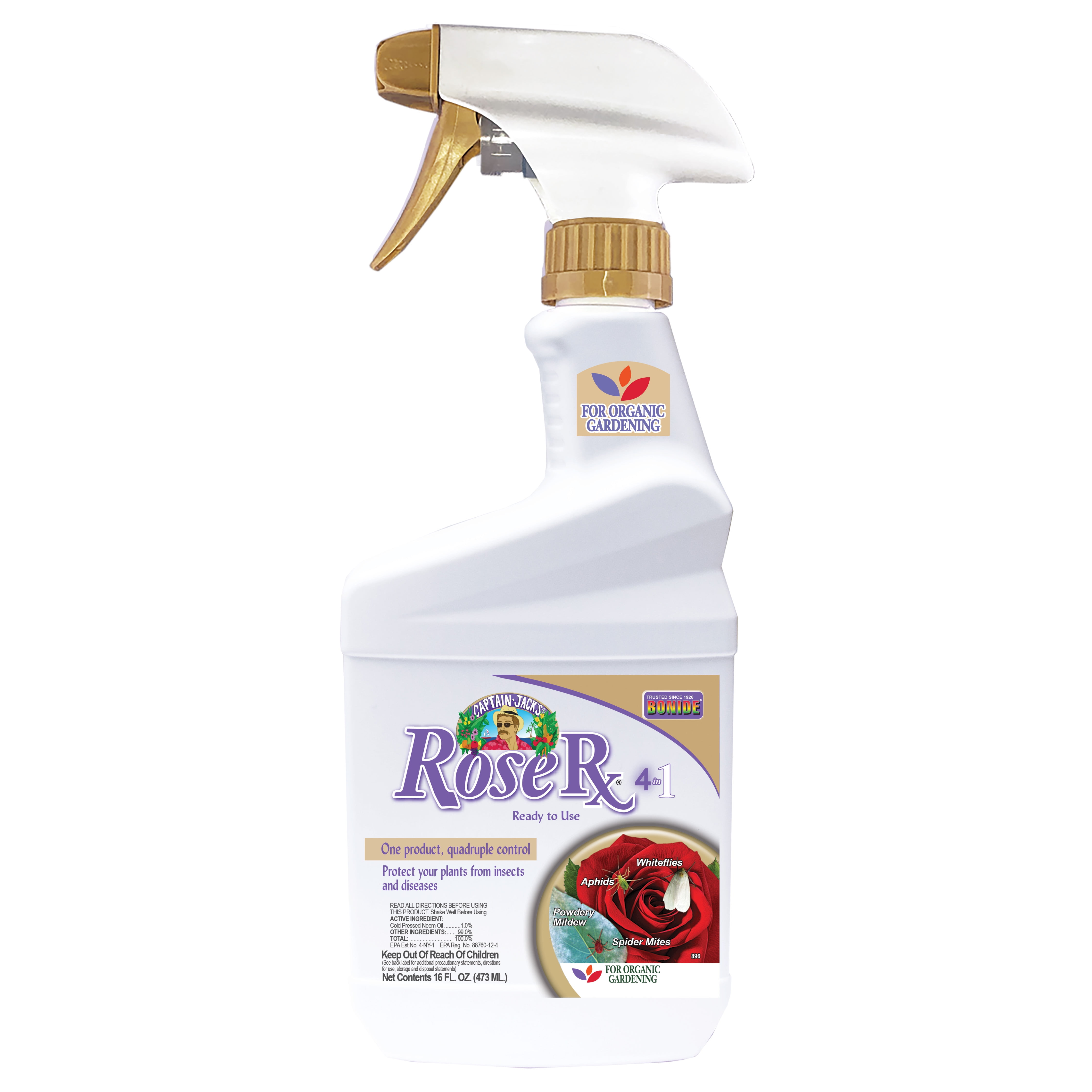 BONIDE Captain Jack's Rose Rx 4-in-1 Insect & Disease Control, 16 oz Ready-to-Use Spray Neem Oil for Organic Gardening