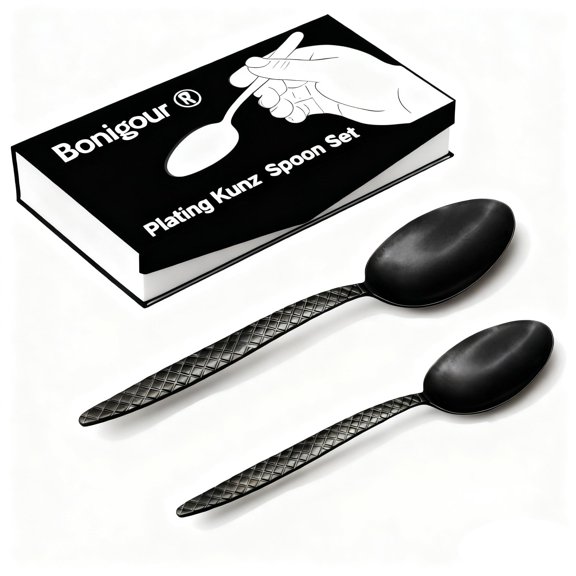Bonigour Kunz Stytle Spoons - Professional Chef Spoon Set Basting, Plating, Quenelle, Serving, Sauces| Vintage-inspired 8" & 9" Spoon Set| Culinary Plating Tools with Non-Slip Grip (Matte Black) Y101