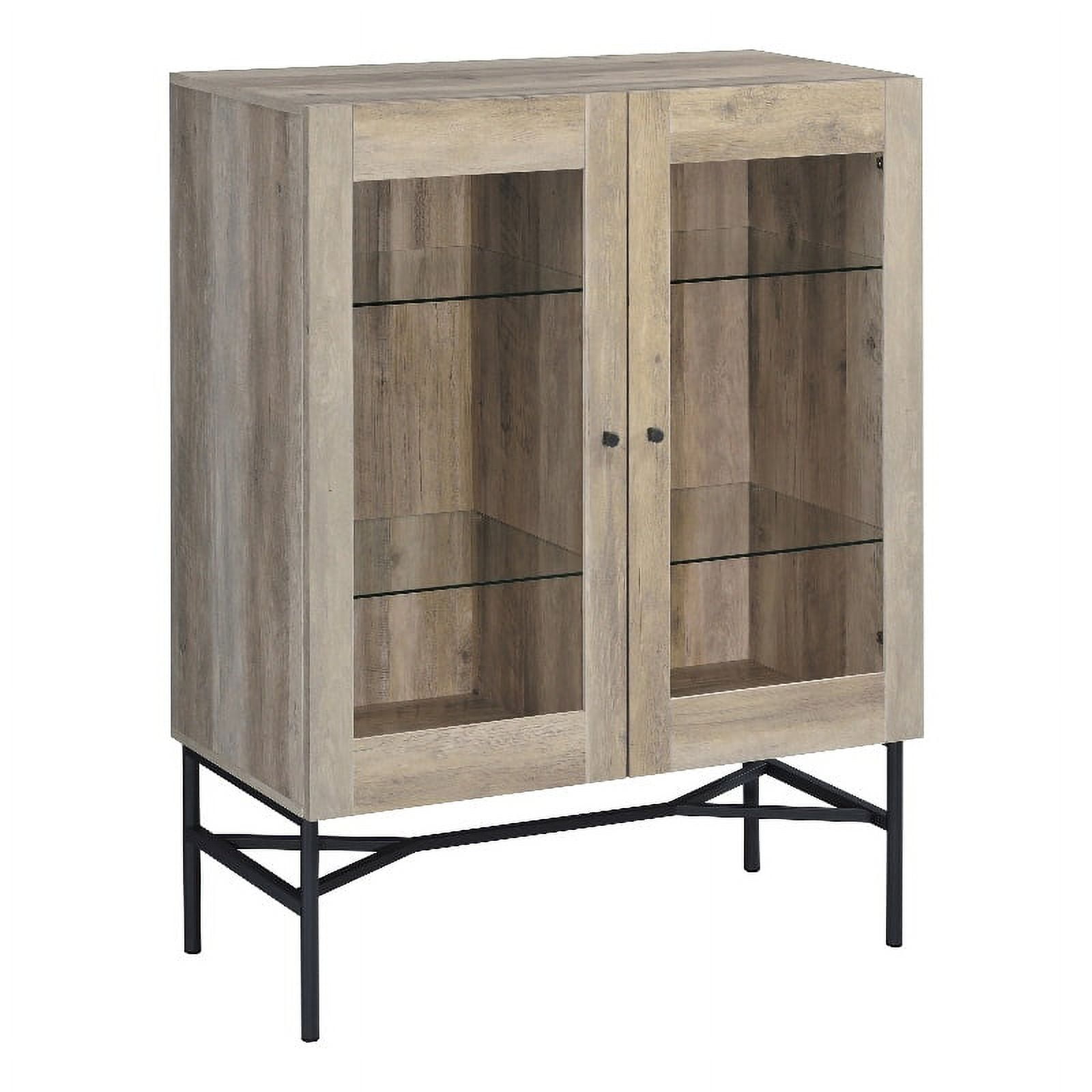 Light Brown Pine 2-Door Glass Display Cabinet