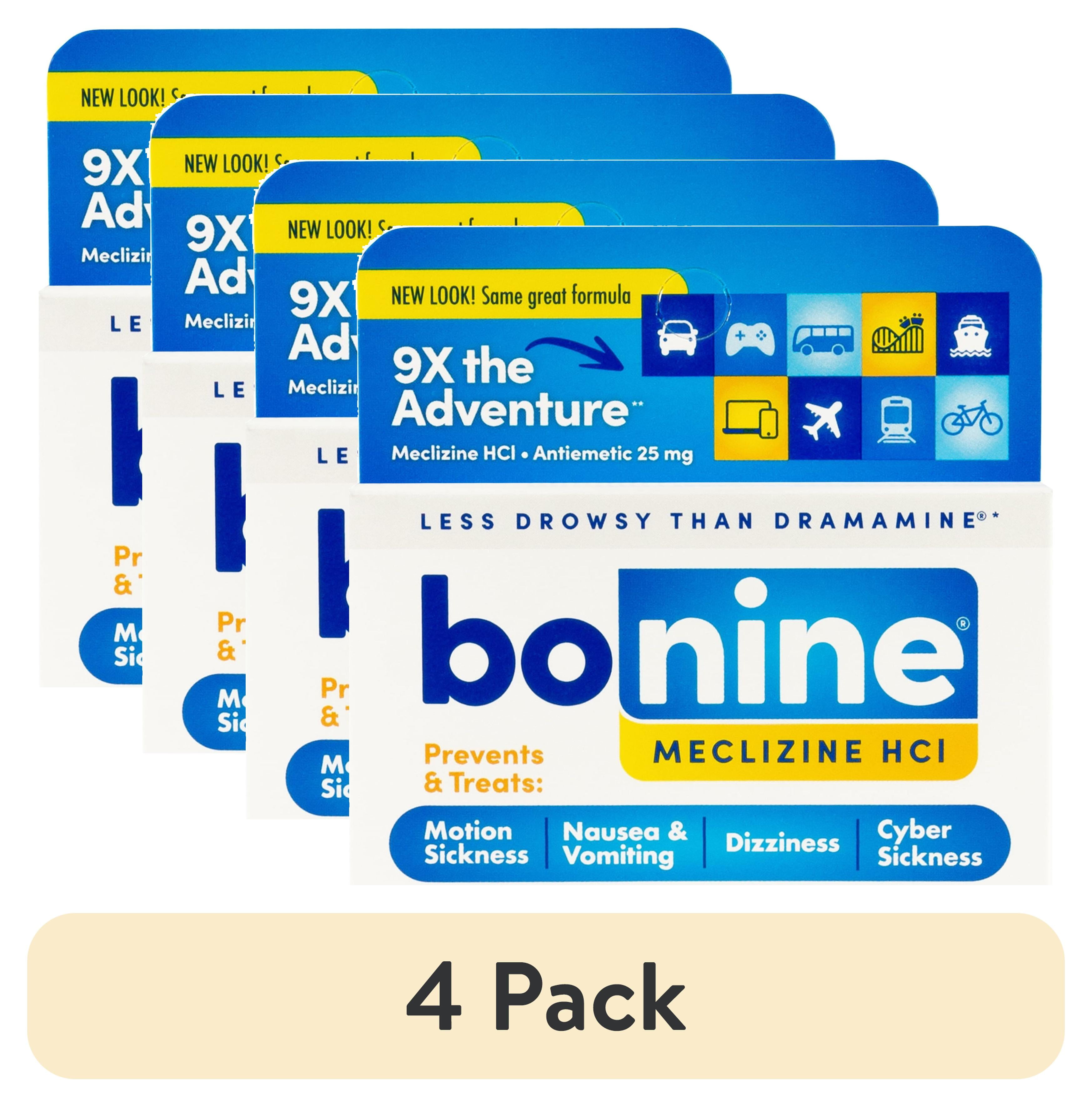 (4 pack) Bonine Chewable MotionSickness and Nasuea Relief Tablets, Raspberry, 8 Ct