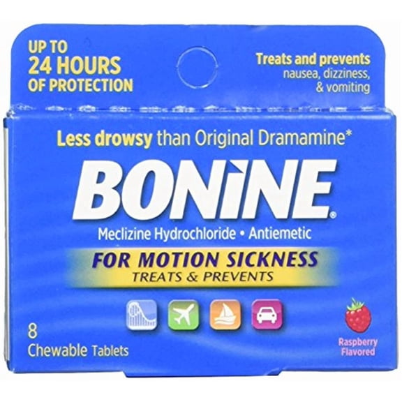 Bonine Motion Sickness Protection, Chewable Tablets, Raspberry 8 ea