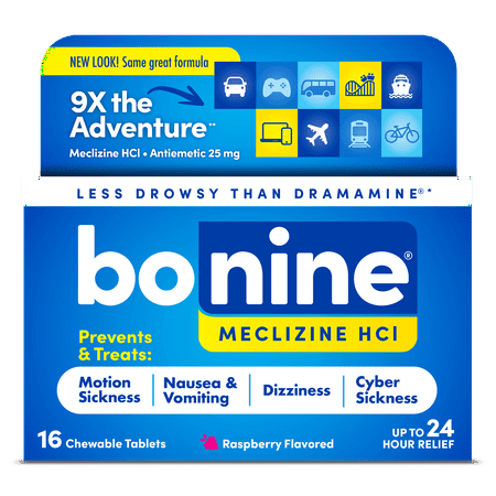 Bonine Motion Sickness Tablets, Raspberry, 16 Count, 3 Pack