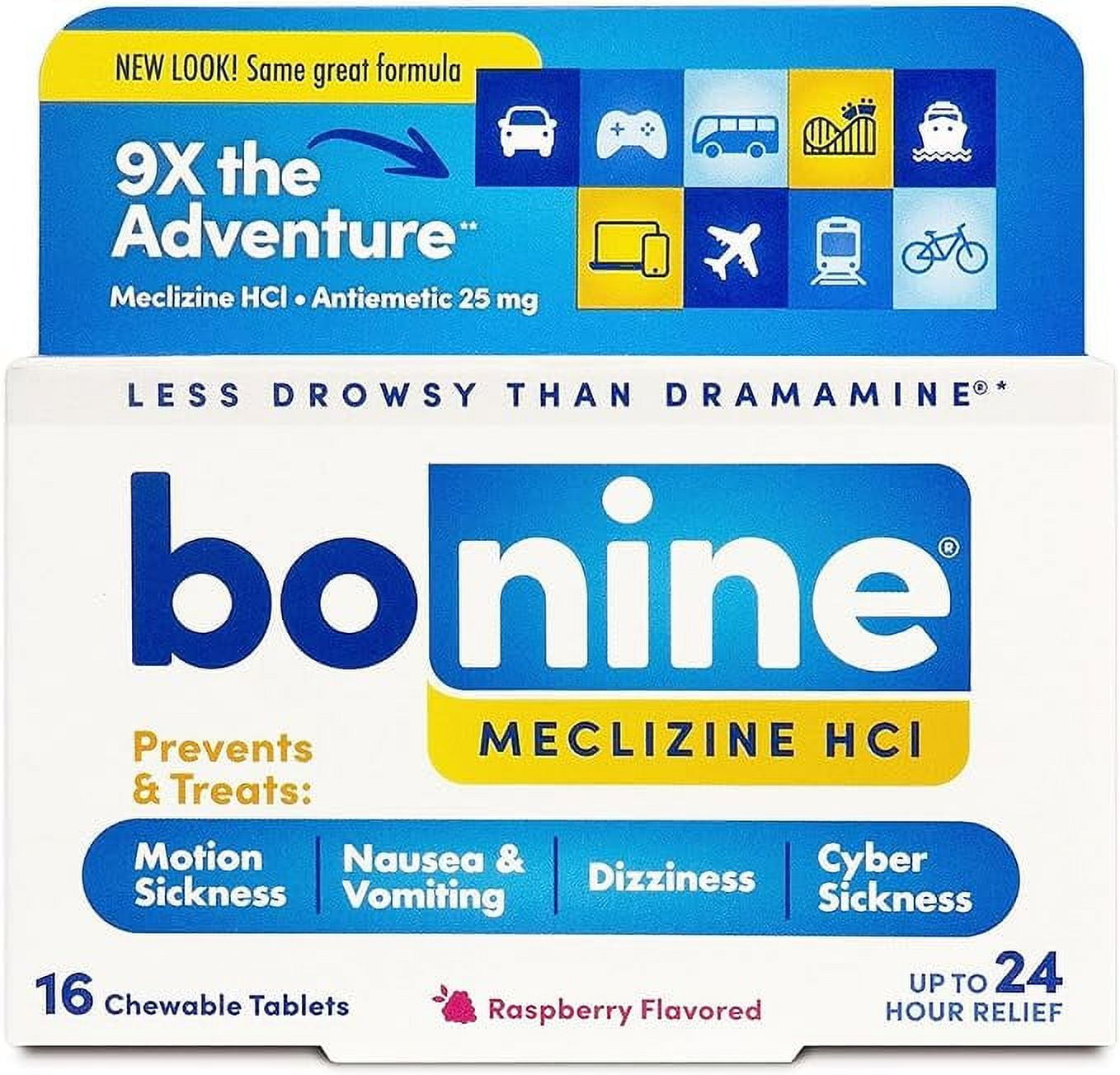 Bonine Motion Sickness Tablets, Raspberry, 16 Count