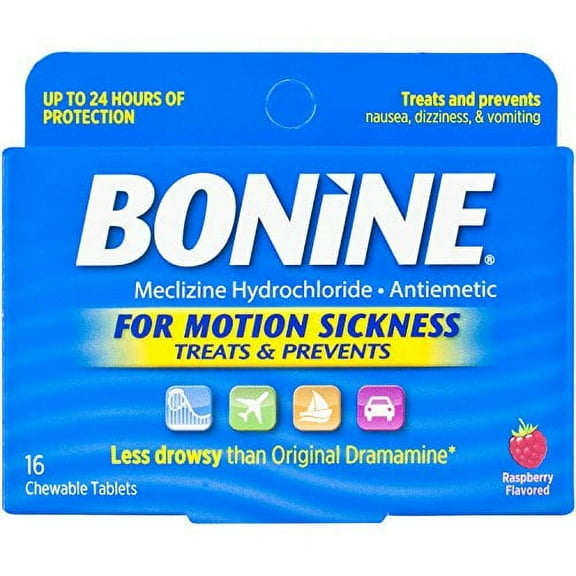 Bonine Motion Sickness Tablets, Raspberry, 16 Count
