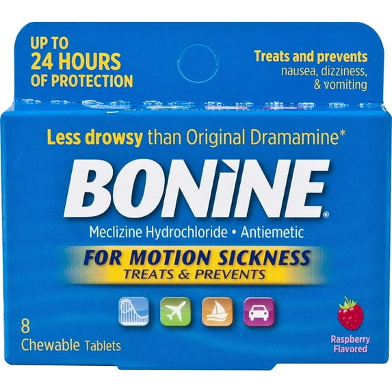 Bonine for Motion Sickness Chewable Tablets, Raspberry Flavored - 8 ea