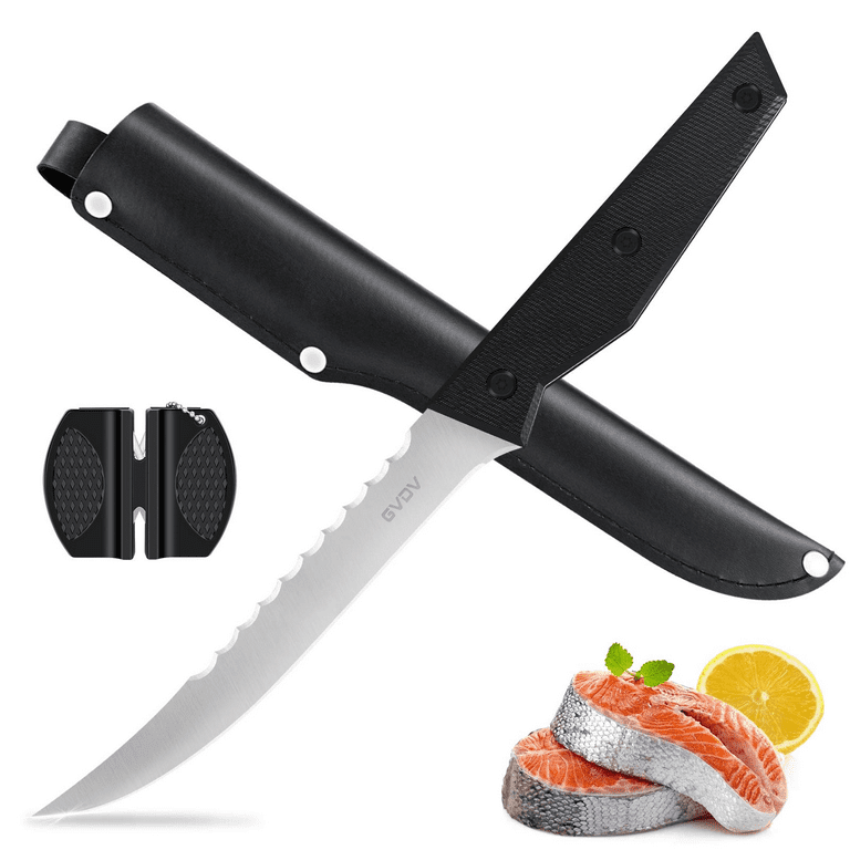 Boning Knife 6 inch, Fish Fillet Knives Japanese 420J2 Stainless Steel and Military Grade G10 Handle, Tailored Sheath and Sharpener for Meat, Fish