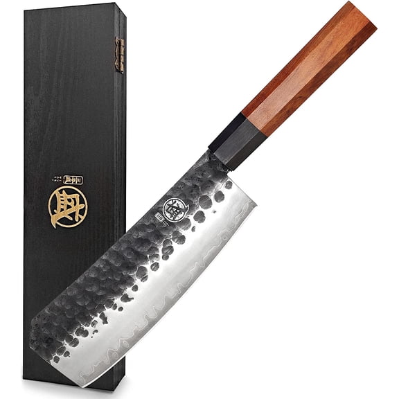 Boning Knife 7 inch - Hand Forged Japanese Meat Cleaver Knives, 3-Layer 9CR18MOV High Carbon Steel, Rosewood Handle & Sandalwood Box