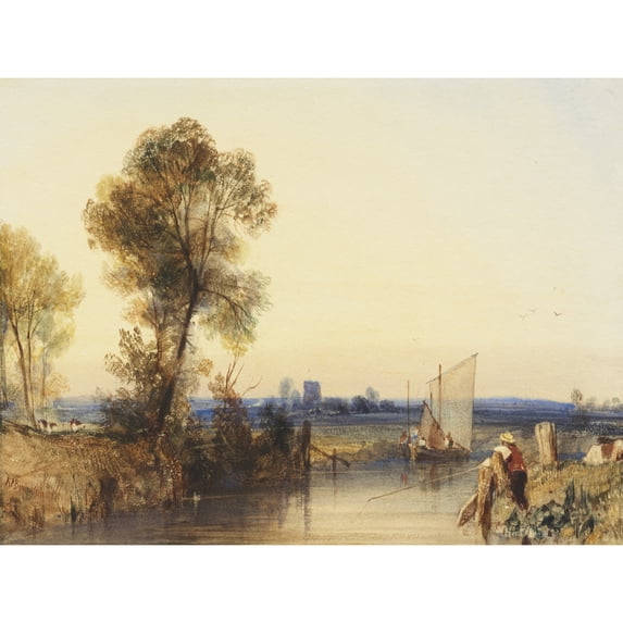 Bonington Fisherman Banks River Church Tower 1825 Painting Extra Large XL Wall Art Poster Print