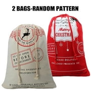 Bonison 2 Pack Random Christmas Bag Santa Sack Canvas Bag For Gifts Santa Sack Special Delivery Extra Large Size 27.6"x19.5"