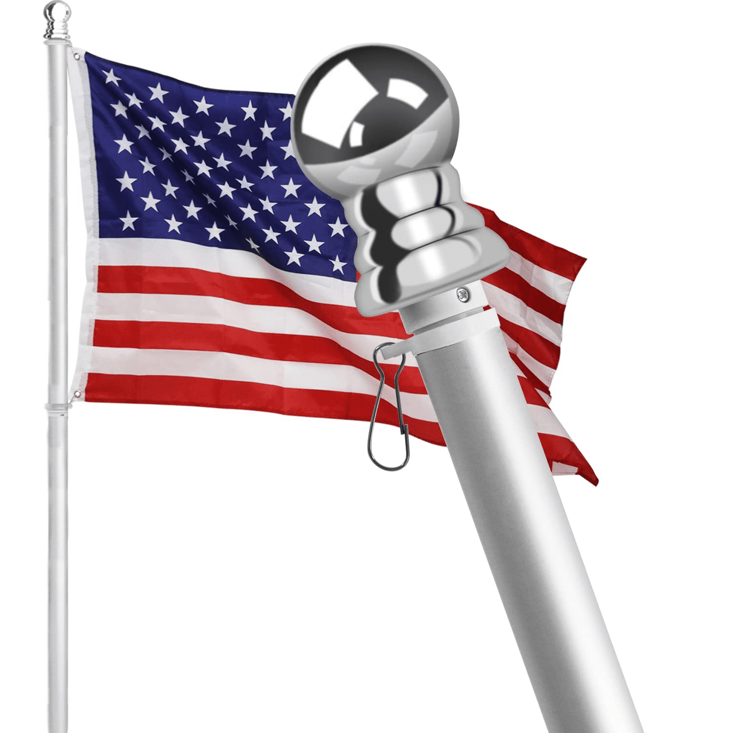 Flag Pole, 6 Foot Tangle Free Spinning Flag Pole for Outside House, Aluminum Rotating Flagpoles, High Wind Resistant Rustproof, Residential or Commerical Flagpole for Garden Boat Truck
