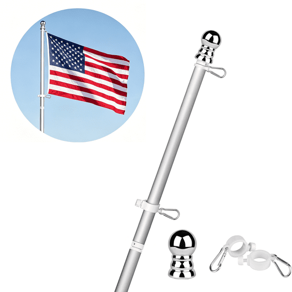 Flag Pole, 6 Foot Tangle Free Spinning Flag Pole for Outside House, Aluminum Rotating Flagpoles, High Wind Resistant Rustproof, Residential or Commerical Flagpole for Garden Boat Truck