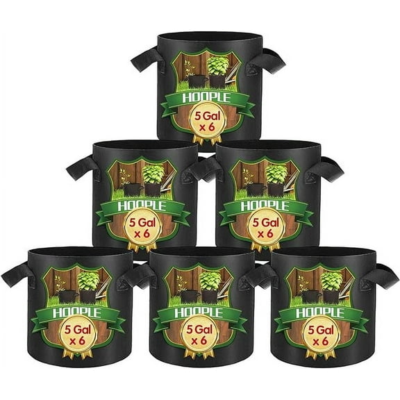 Bonison 6Pack 5 Gallon Grow Bags Garden Heavy Duty Non-Woven Aeration Plant Fabric Pot Vegetables Container  (Black)