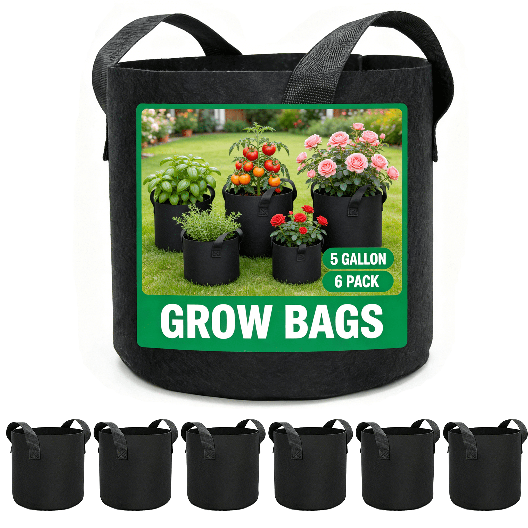 Bonison 6 Pack 5 Gallon Grow Bags, Aeration Fabric Pots for Vegetables ...