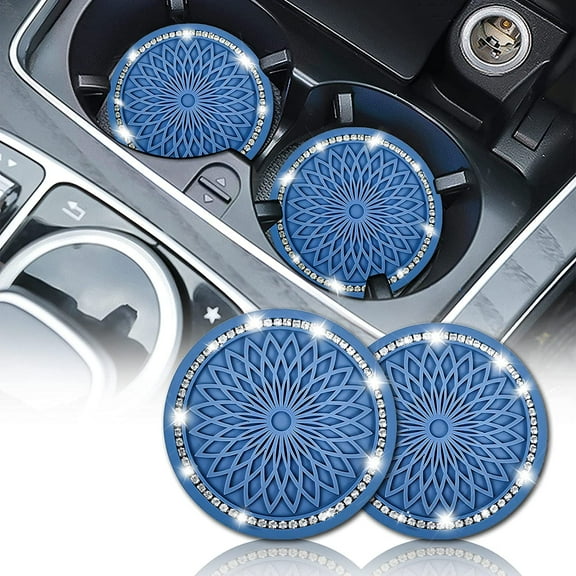 Bonison Moroccan Style Rhinestone Car Coaster, Silicone Blue, 2.75 in, 4 Piece