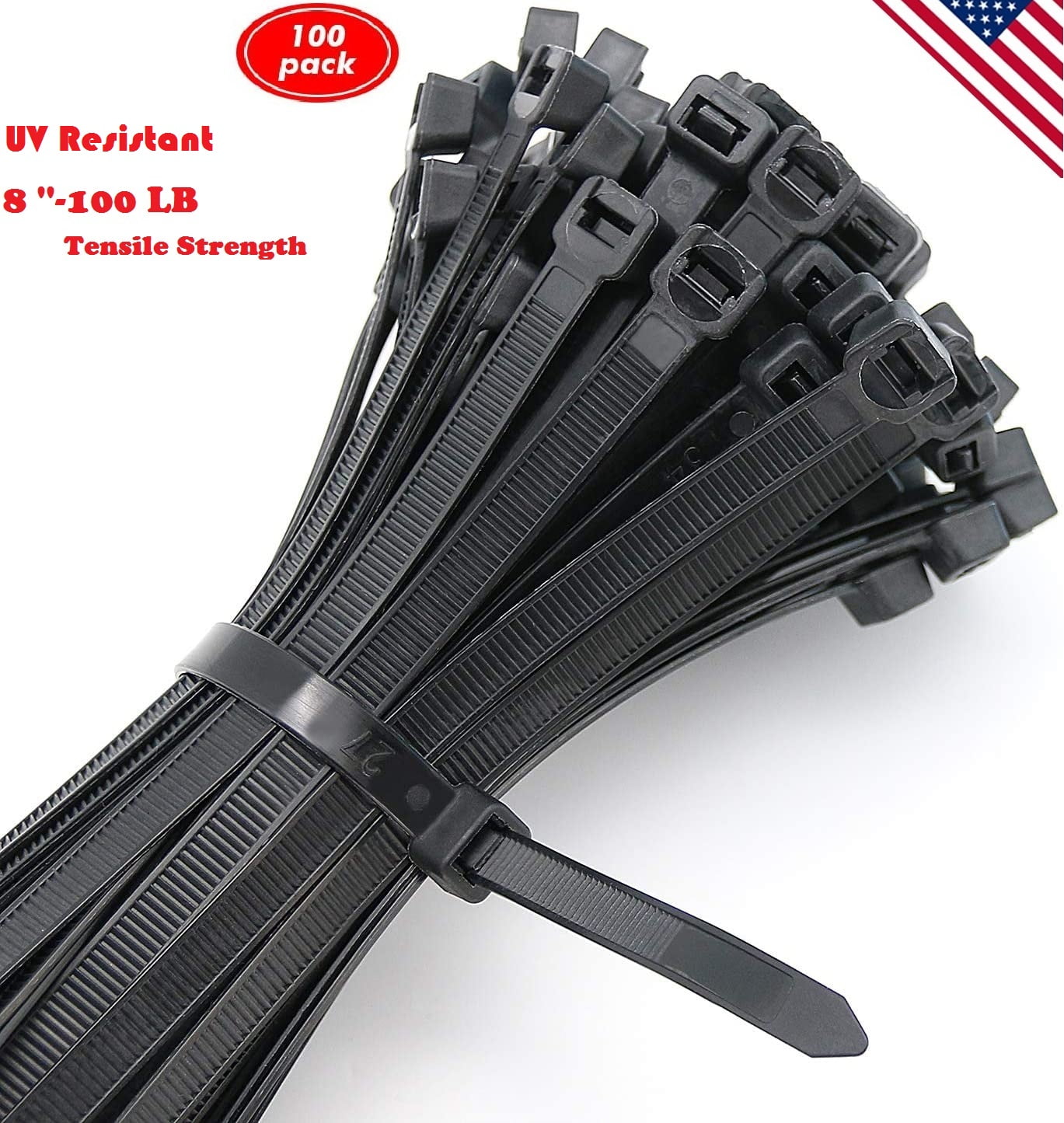 Bonison Pack of 100 8 Inch Black Cable Zip Ties. Heavy Duty Wire Ties with 100 LB Tensile Strength