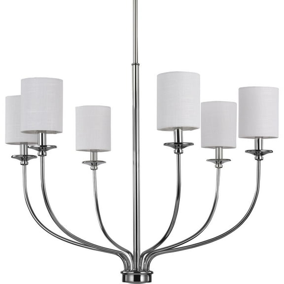 Bonita Collection Six-Light Polished Chrome White Linen Fabric Shade Luxe Chandelier Light
