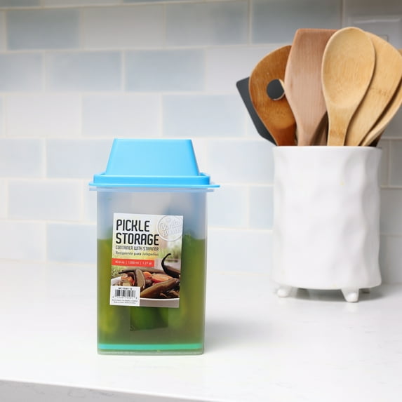 Bonita Home Pickle Storage Container with Strainer Insert and Snap Lid, Blue