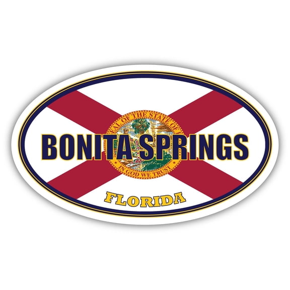 Bonita Springs City Florida State Flag | FL Flag Lee County Oval State Colors Bumper Sticker Car Decal 3x5 inches