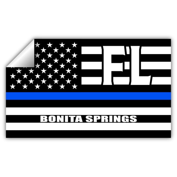 Bonita Springs FL Florida Lee County Thin Blue Line Stealthy USA Flag - Honoring Law Enforcement Officers Flags - Blue Lives Matter Euro Decal Bumper Sticker 3M Vinyl 3" x 5"