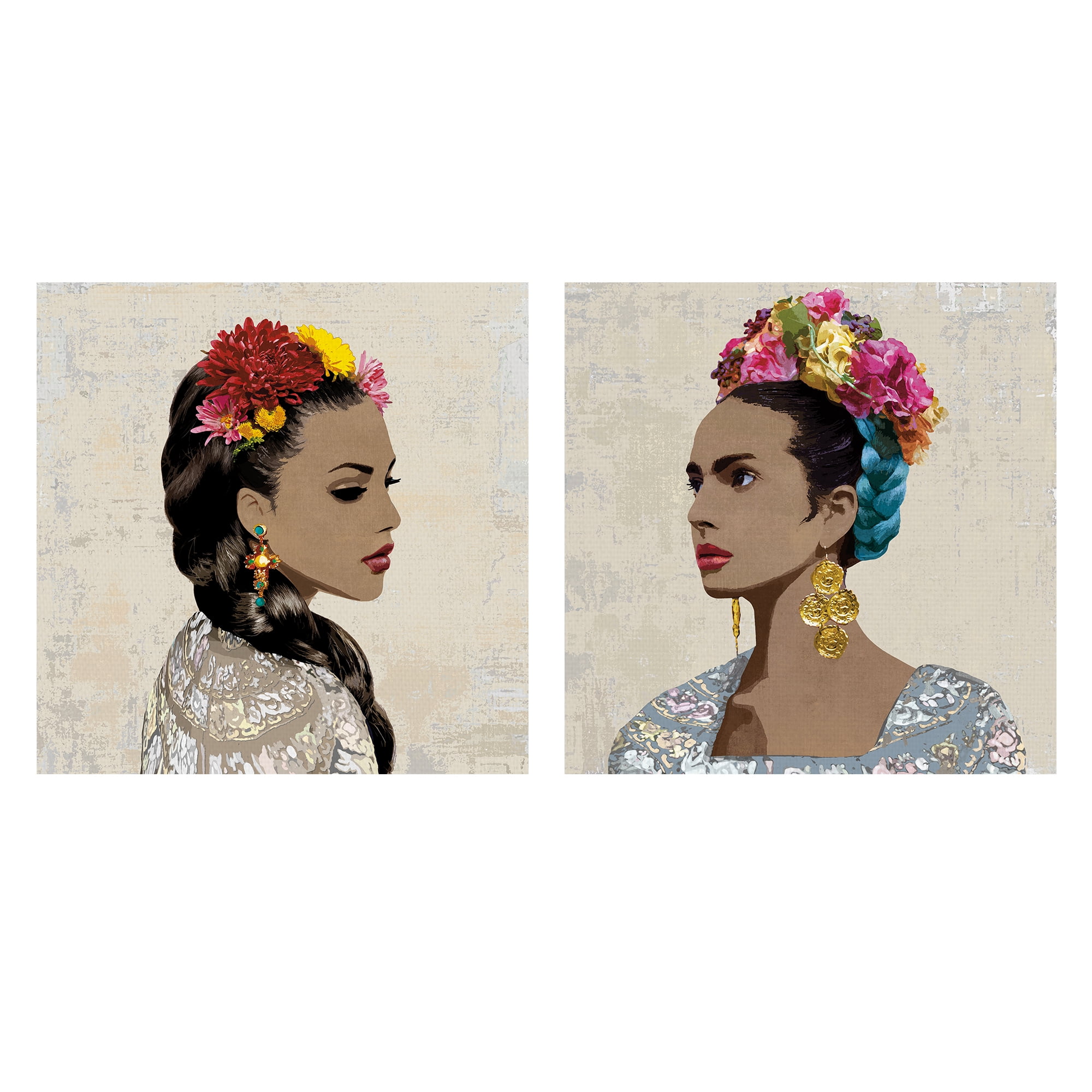 Bonita de Flores, Corona de Flores by Mark Chandon Woman with Flowers Canvas Art Set of 2