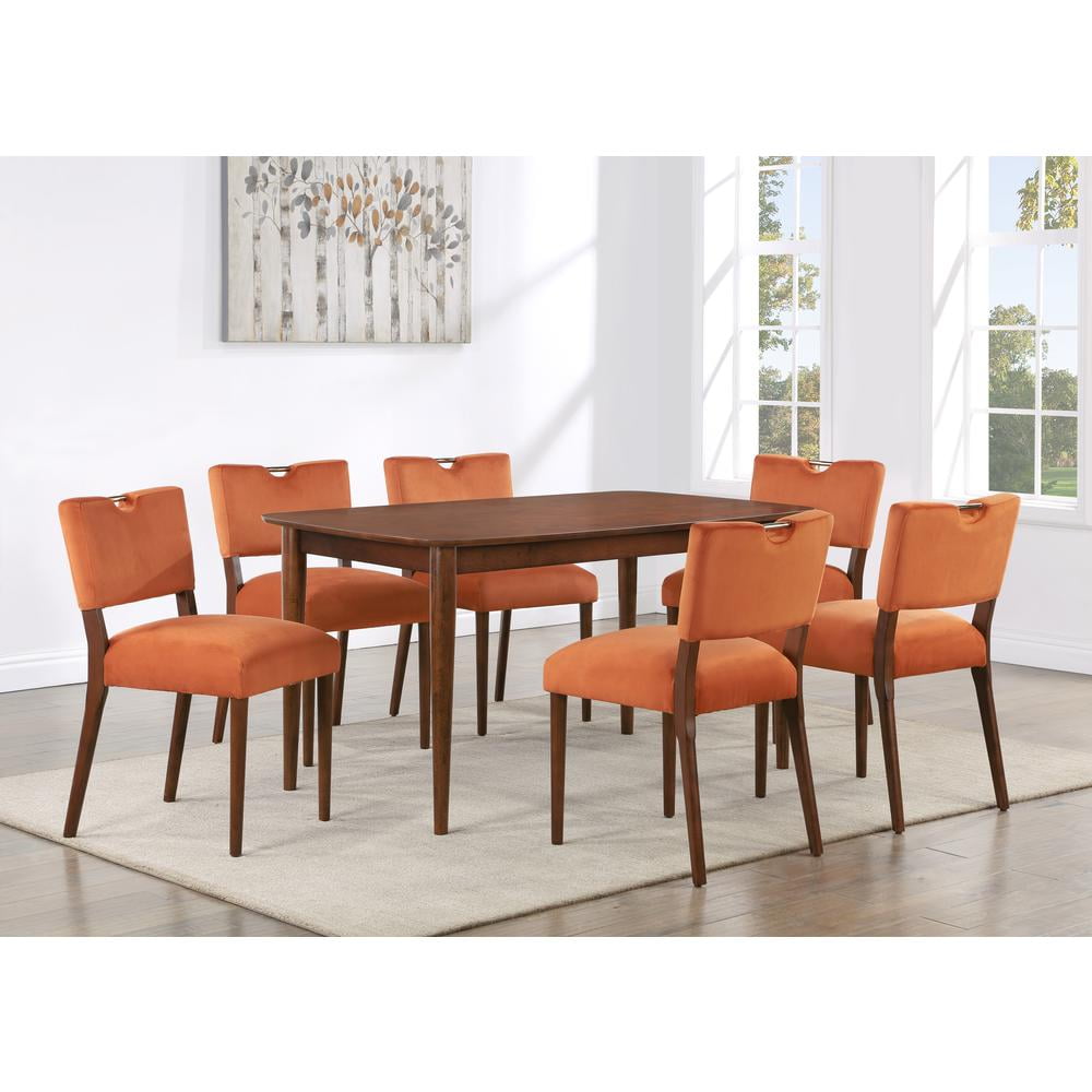 Bonito Midnight Blue Faux Leather 7-piece Dining Set in Walnut Wood ...