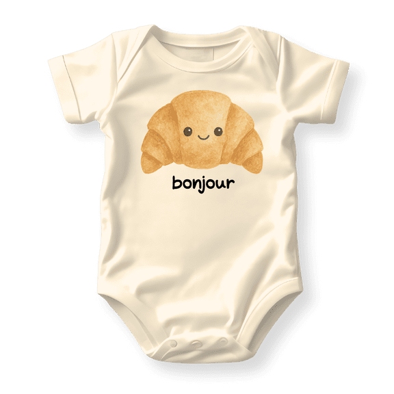Bonjour Croissant Baby Bodysuit, Newborn Outfit, Baby Clothes, GiftforChildren 3-6m Natural