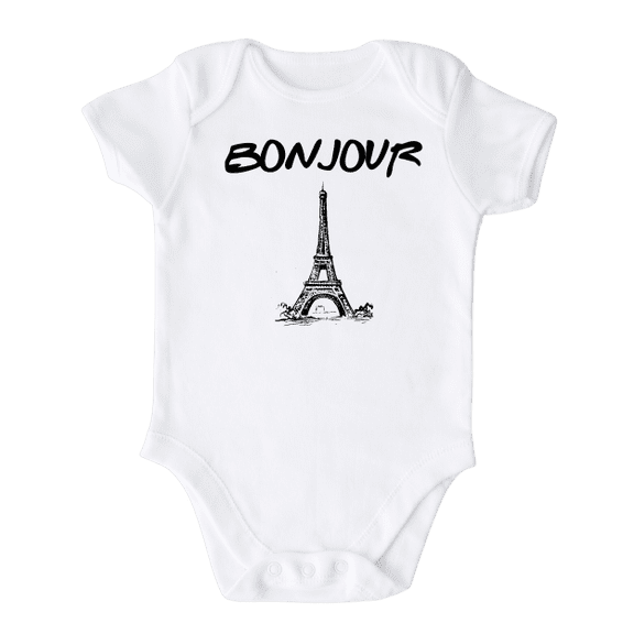 Bonjour Eiffel Tower Baby Bodysuit, Newborn Outfit, Baby Clothes, Gift for Children 12m White