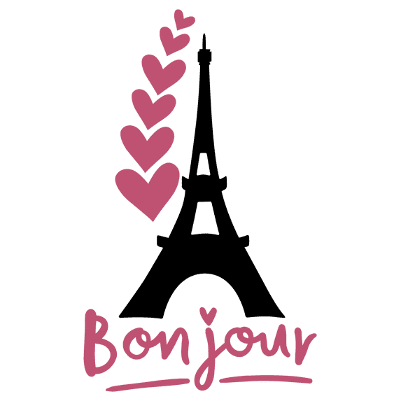 Bonjour Famous French Phrase with Eiffel Tower Artwork Vinyl Wall Decal - Majestic Landmark Silhouette for Living Room Wall Decoration 20" x 32"