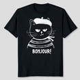 thumbnail image 1 of Bonjour - French Cat France Lover Francophile T-Shirt, Men's And Women's Graphic Tee 100% Cotton by TBun, Full Sizes S-5XL, 1 of 5