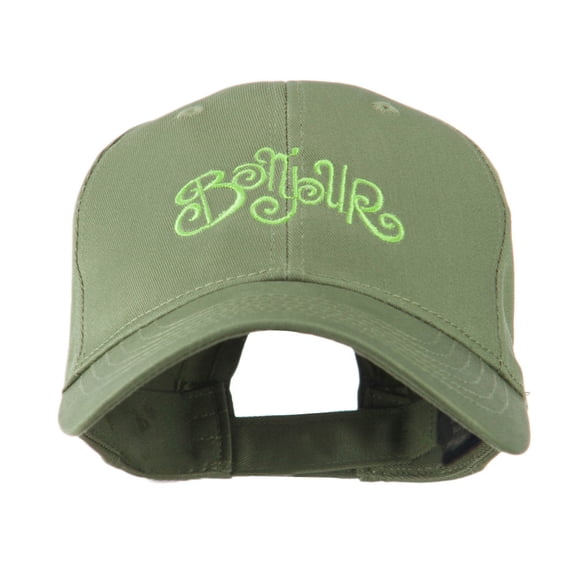 Bonjour French Embroidered Cap - Olive OSFM