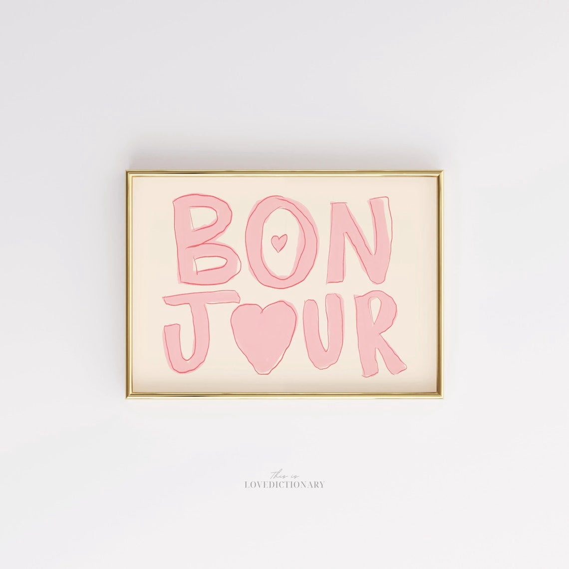 Bonjour French Quote Wall Art Minimalist Pink Heart Decor Unframed ...