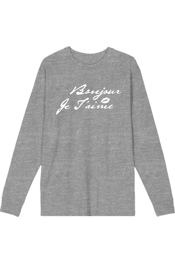 Bonjour Je T'aime Crew Neck Long Sleeve Heather Gray Adult Tee
-XXL