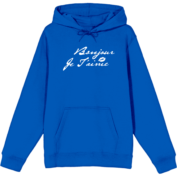 Bonjour Je T'aime Long Sleeve Adult Hooded Sweatshirt-XXL-Blue
