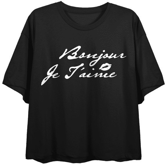 Bonjour Je T'aime Women's Black Graphic Crop Tee-Small