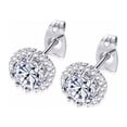 thumbnail image 1 of Bonjour Jewelers 10k White Gold Plated 3 Ct Created Halo Round White Sapphire Stud Earrings, 1 of 1