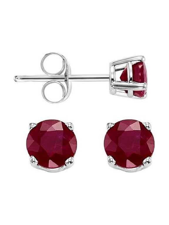 10k White Gold Plated 4 Ct Round Created Ruby Stud Earrings