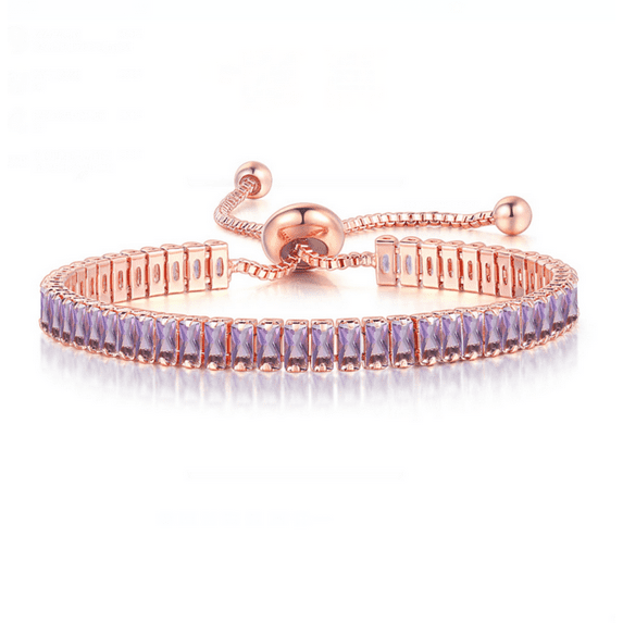 Bonjour Jewelers 14k Rose Gold 7 Cttw Created Amethyst Princess/Square Adjustable Tennis Plated Bracelet