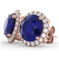 thumbnail image 1 of Bonjour Jewelers 14k Rose Gold Plated 3 Carat Round Created Halo Sapphire Stud Earrings, 1 of 1