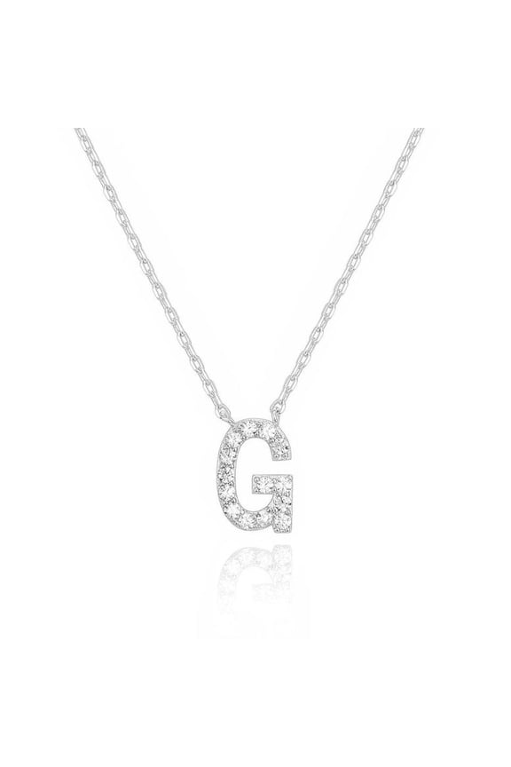 14k White Gold Created Diamond Initial G Letter Pendant Necklace Plated