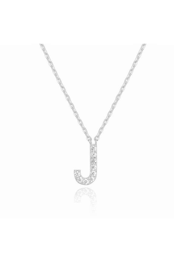 14k White Gold Created Diamond Initial J Letter Pendant Necklace Plated