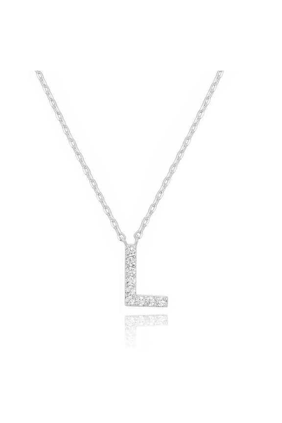 14k White Gold Created Diamond Initial L Letter Pendant Necklace Plated