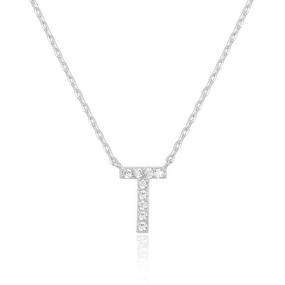 Bonjour Jewelers 14k White Gold Created Diamond Initial T Letter Pendant Necklace Plated