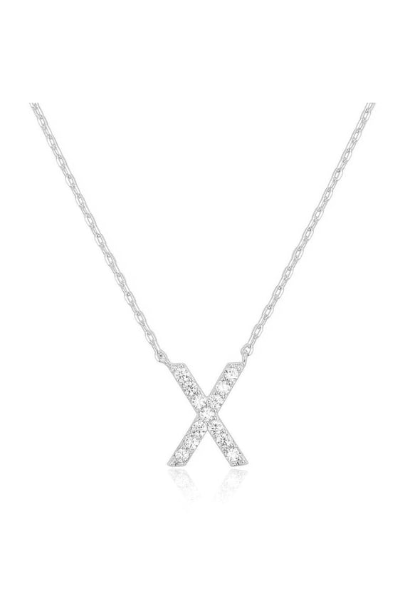 14k White Gold Created Diamond Initial X Letter Pendant Necklace Plated