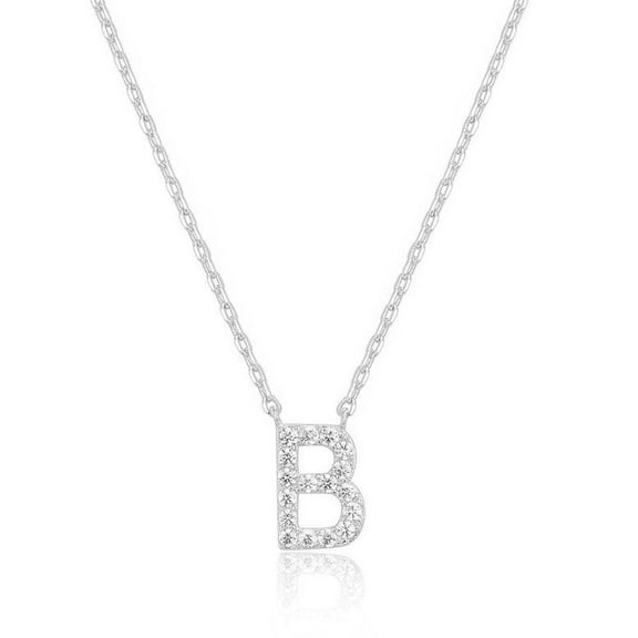 Bonjour Jewelers 14k White Gold Created White Sapphire Initial B Letter Pendant Necklace Plated
