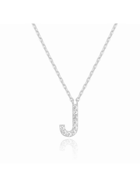 14k White Gold Created White Sapphire Initial J Letter Pendant Necklace Plated