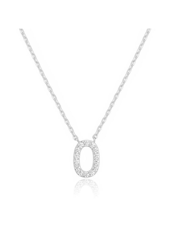 14k White Gold Created White Sapphire Initial O Letter Pendant Necklace Plated