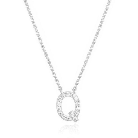Bonjour Jewelers 14k White Gold Created White Sapphire Initial Q Letter Pendant Necklace Plated