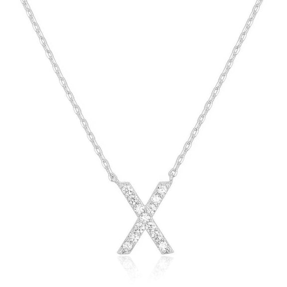 Bonjour Jewelers 14k White Gold Created White Sapphire Initial X Letter Pendant Necklace Plated