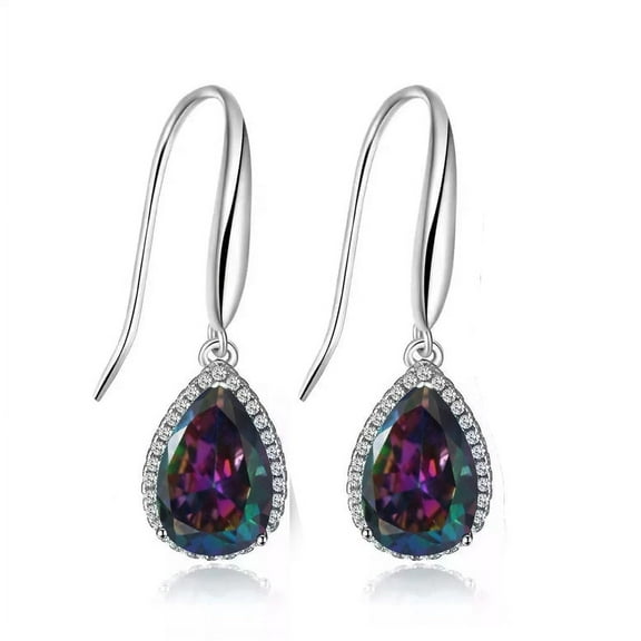 Bonjour Jewelers 14k White Gold Plated 4 Ct Created Mystic Topaz Teardrop Earrings